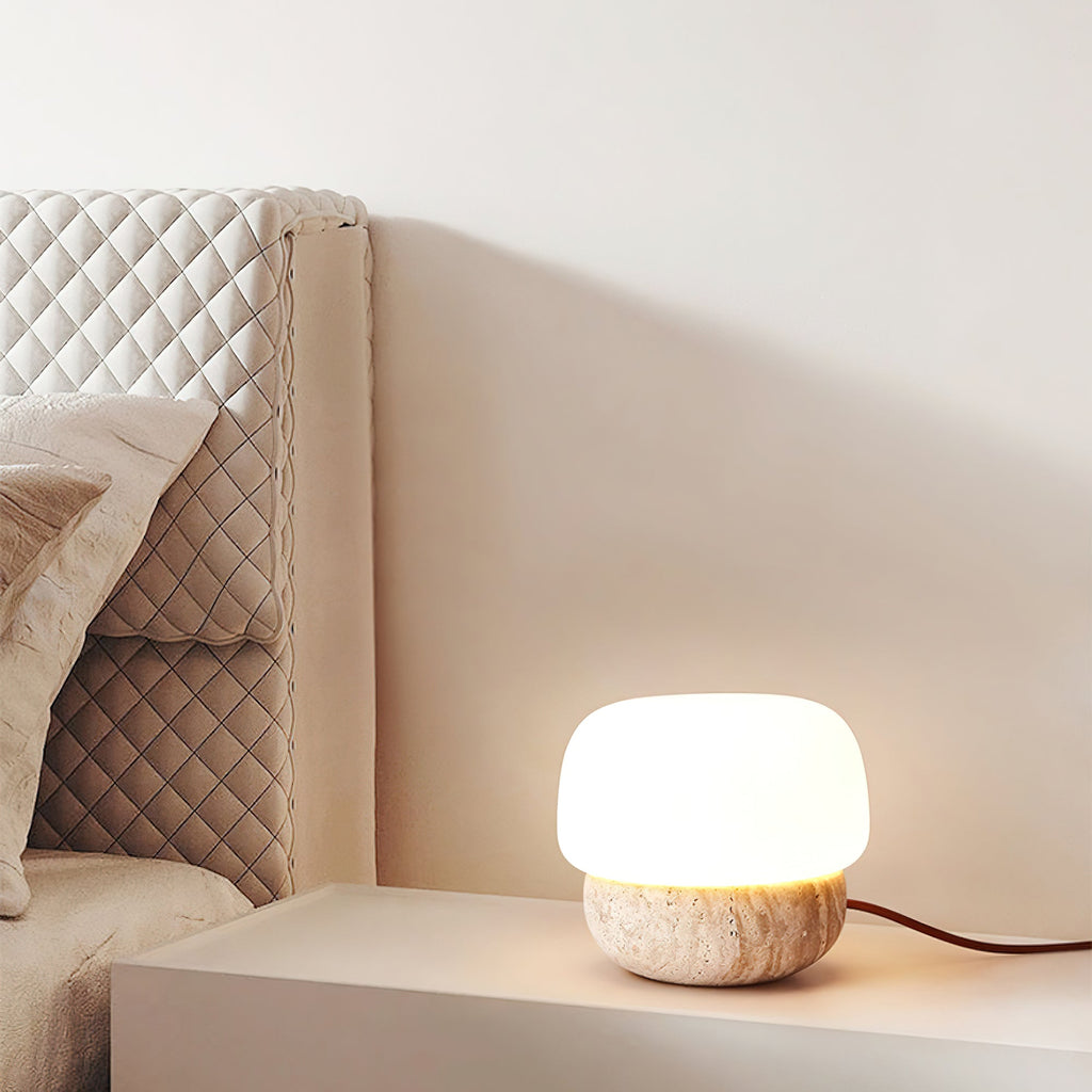 Lampe à poser moderne Alfons en Travertin jaune et blanc