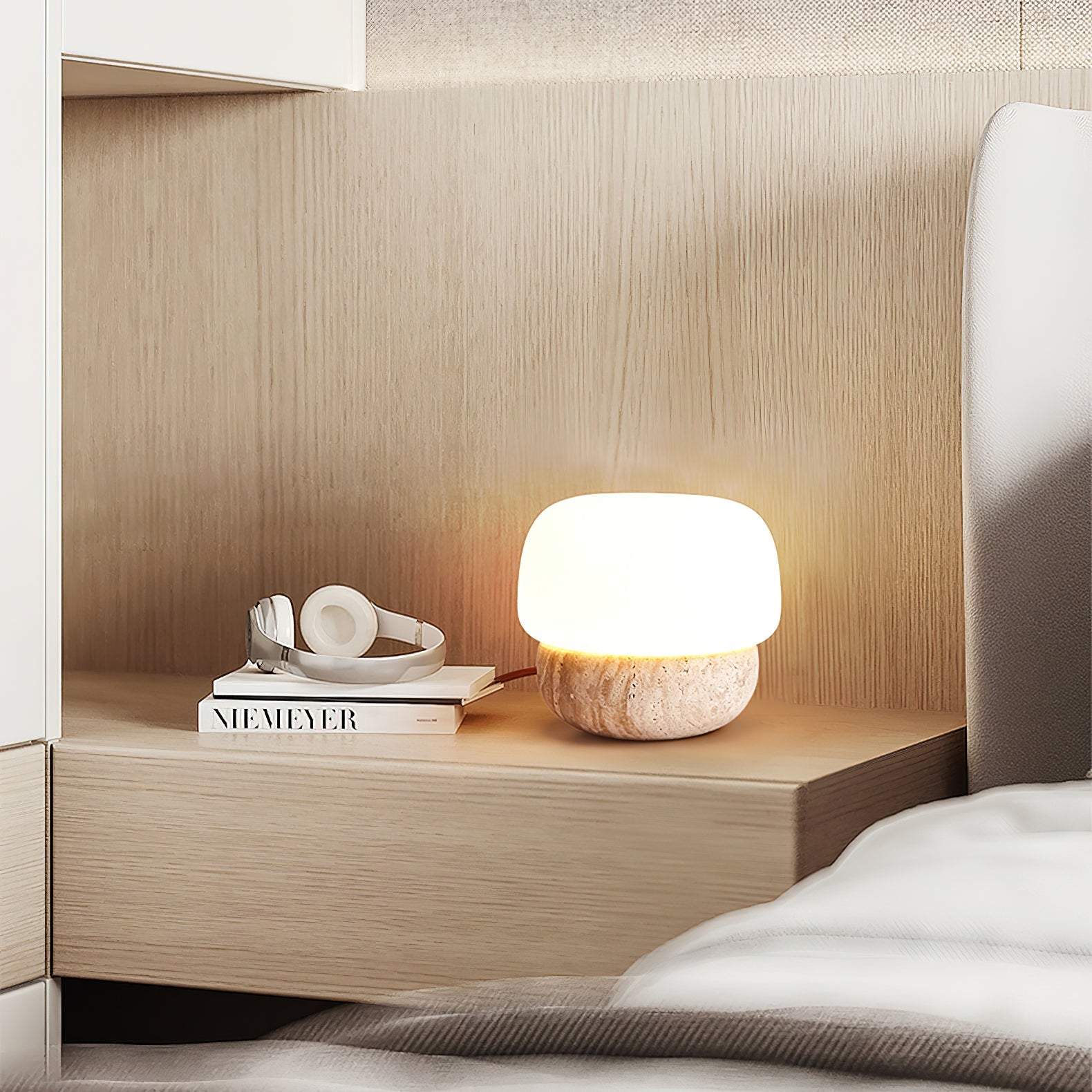Lampe à poser moderne Alfons en Travertin jaune et blanc