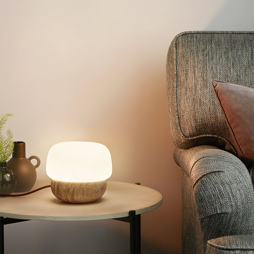 Lampe à poser moderne Alfons en Travertin jaune et blanc
