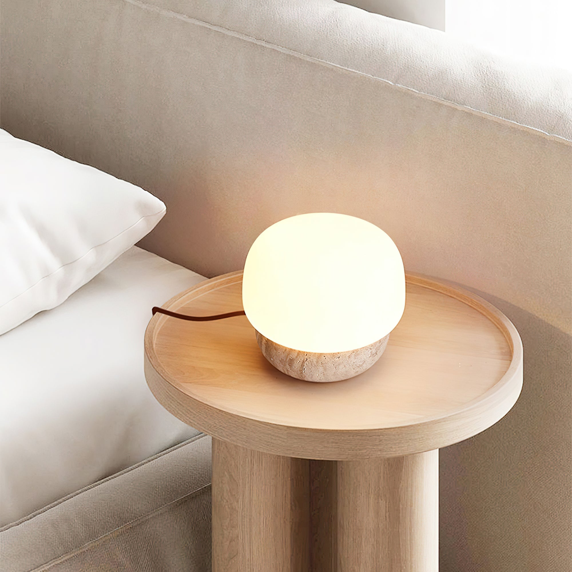Lampe à poser moderne Alfons en Travertin jaune et blanc