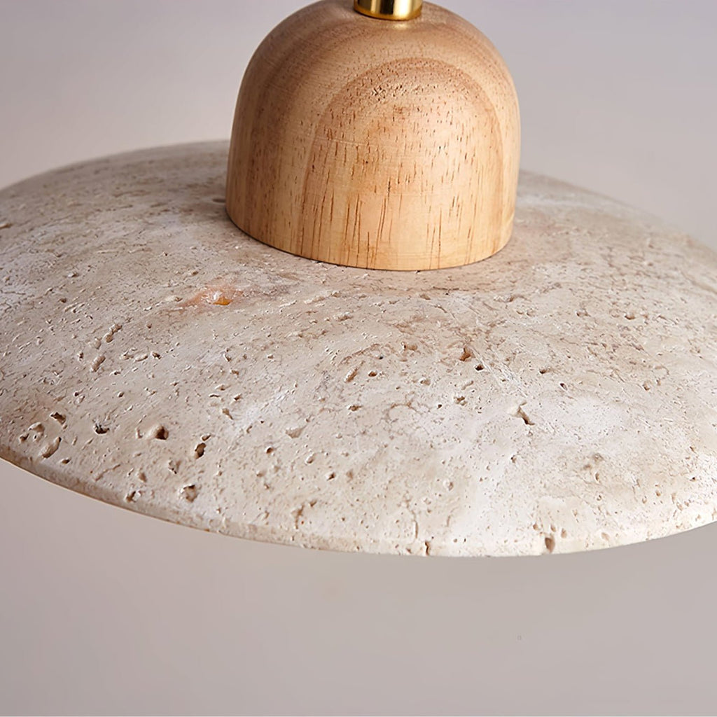 Suspension moderne Fritz en Noyer bois et travertin jaune