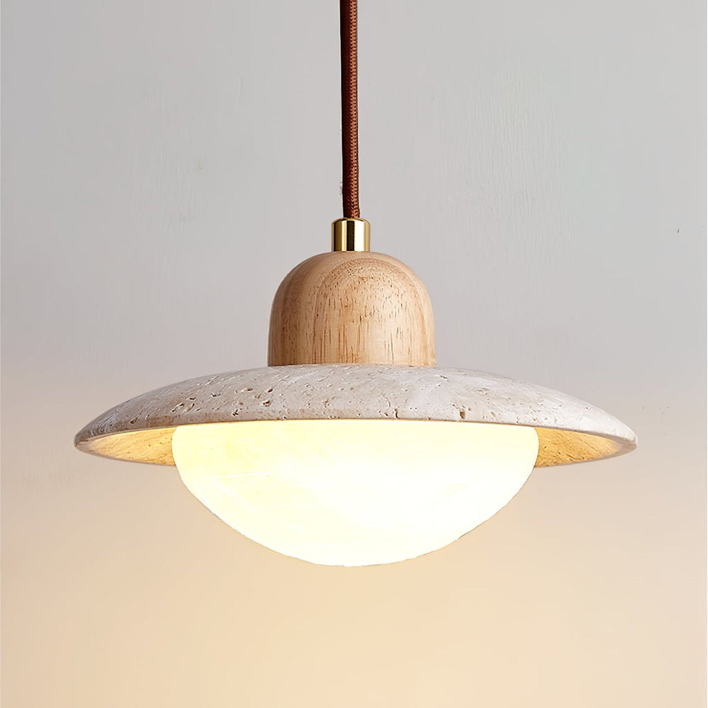 Suspension moderne Fritz en Bois et travertin jaune