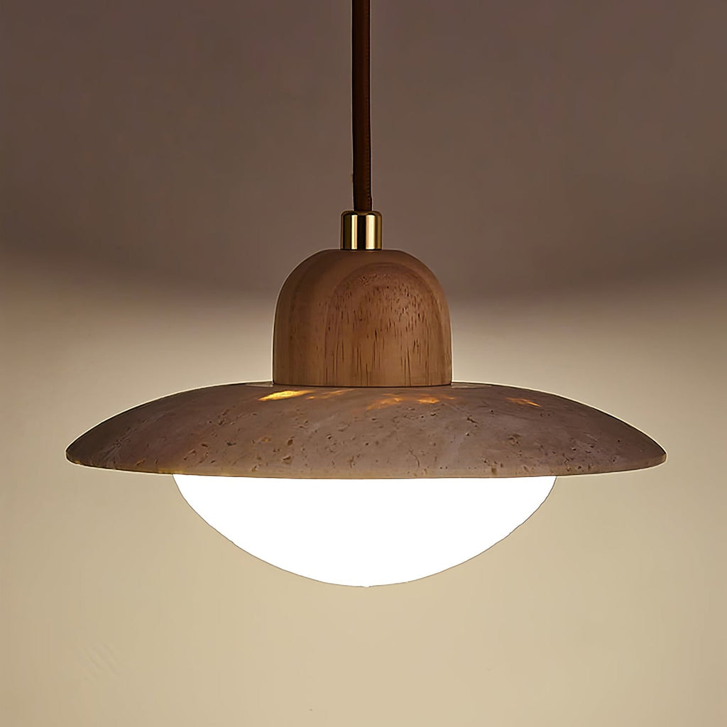 Suspension moderne Fritz en Bois et travertin jaune