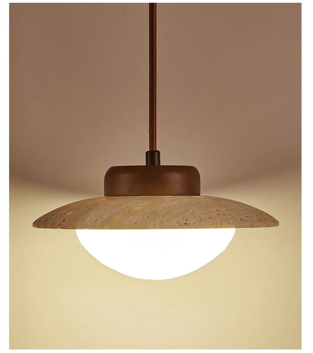 Suspension moderne Fritz en Bois et travertin jaune