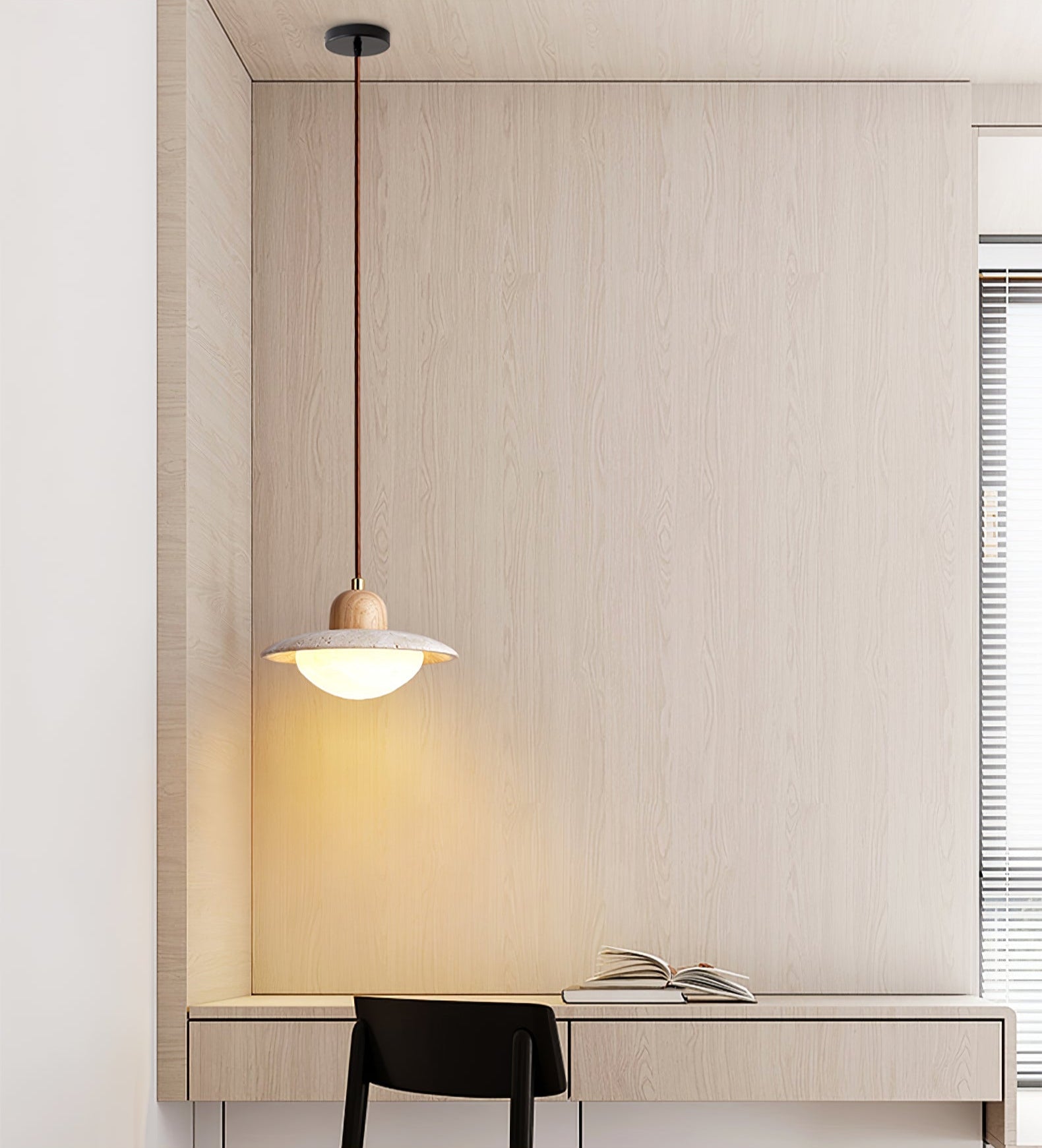 Suspension moderne Fritz en Bois et travertin jaune