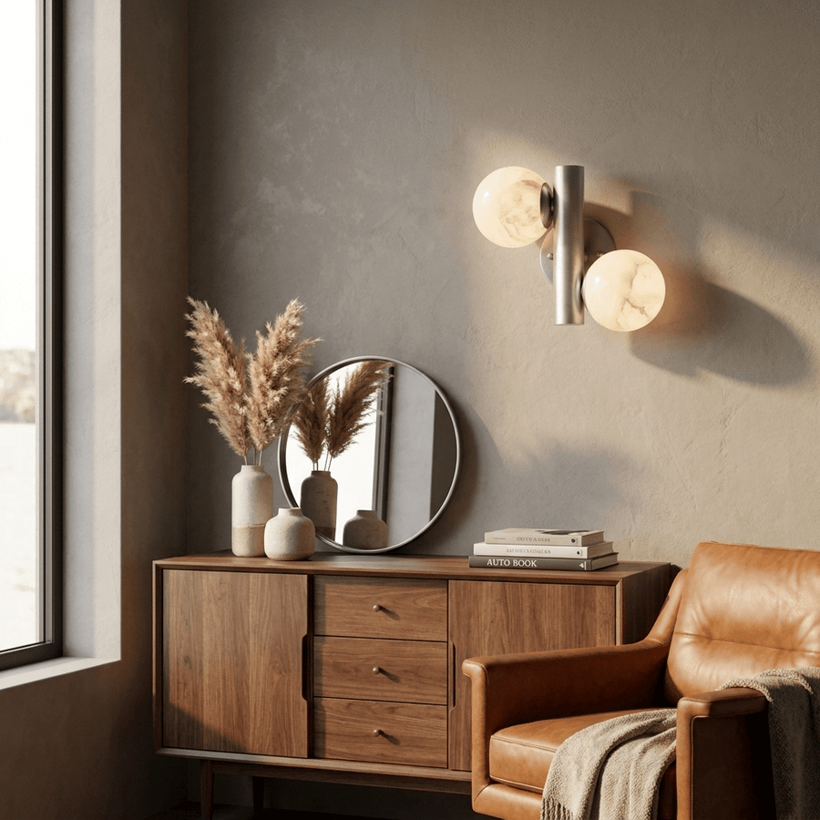 Duo Alabaster Globe Wall Sconce