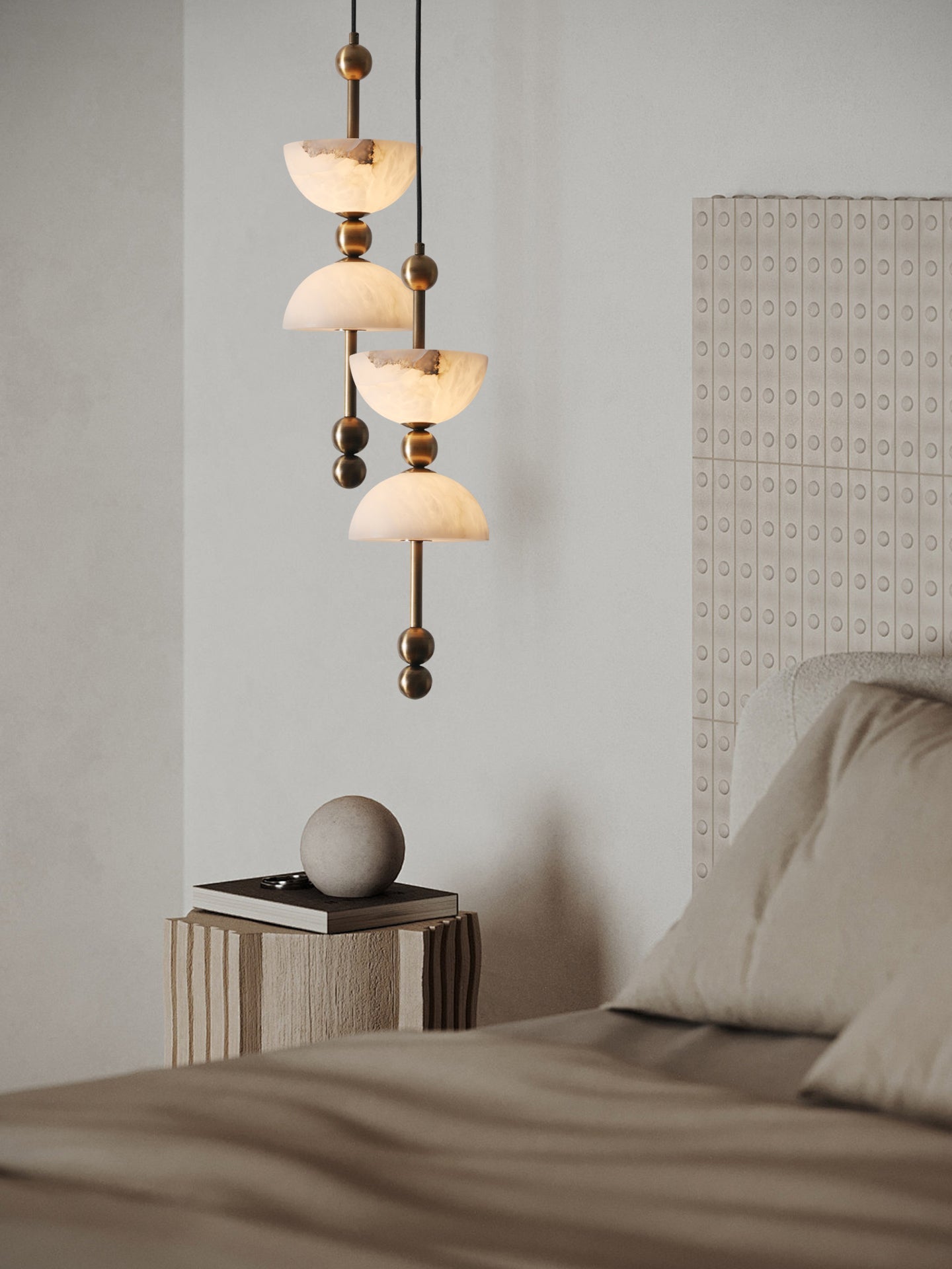 Suspension moderne Keir en Albâtre Bronze et blanc