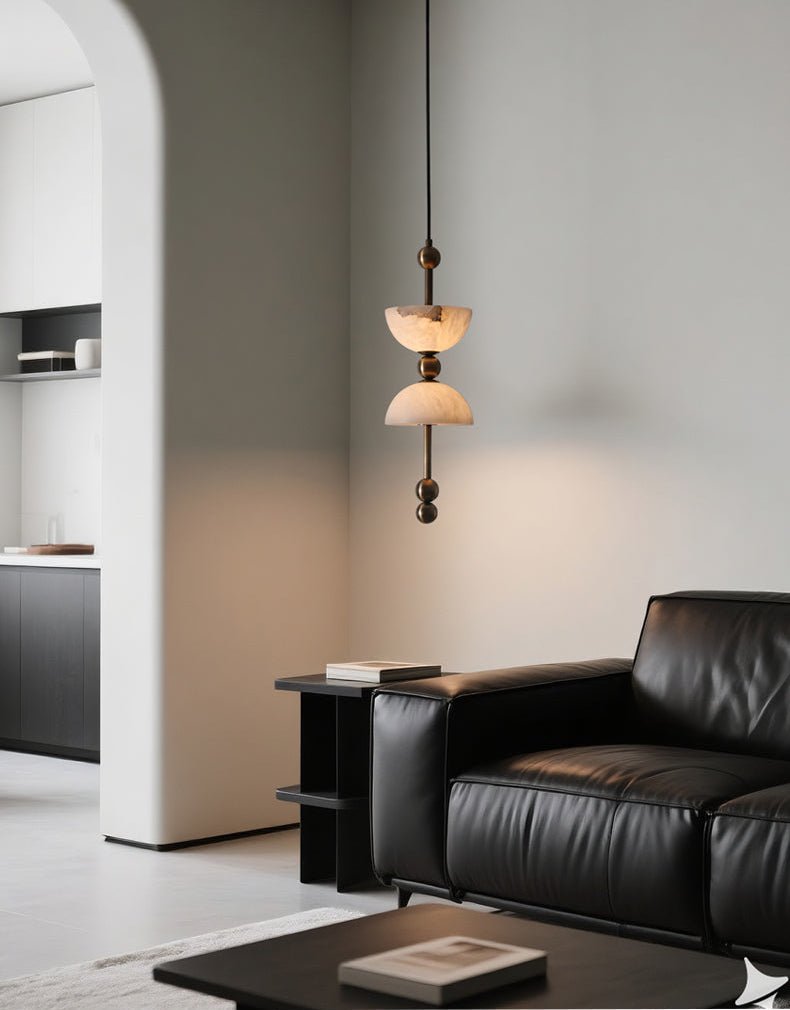 Suspension moderne Keir en Albâtre Bronze et blanc