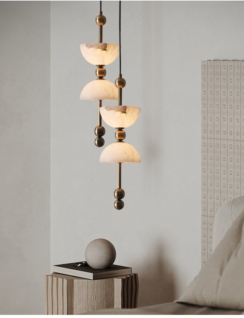 Suspension moderne Keir en Albâtre Bronze et blanc
