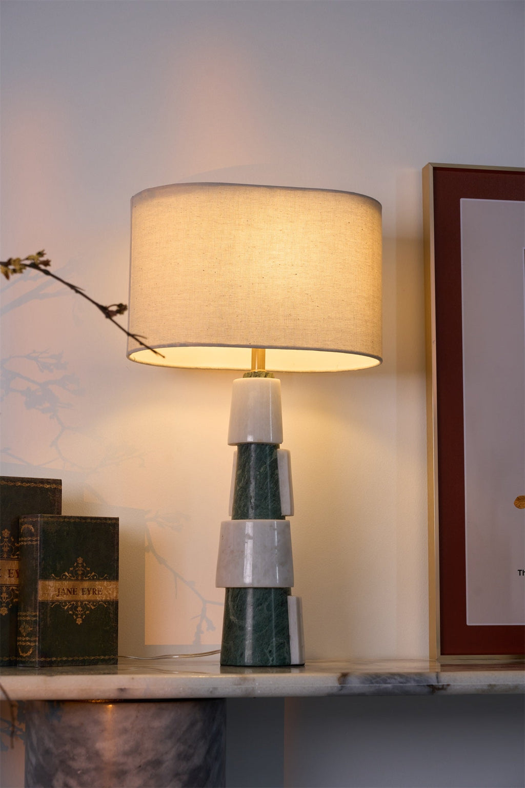 Lampe à poser moderne Dadi en Marbre Vert et blanc
