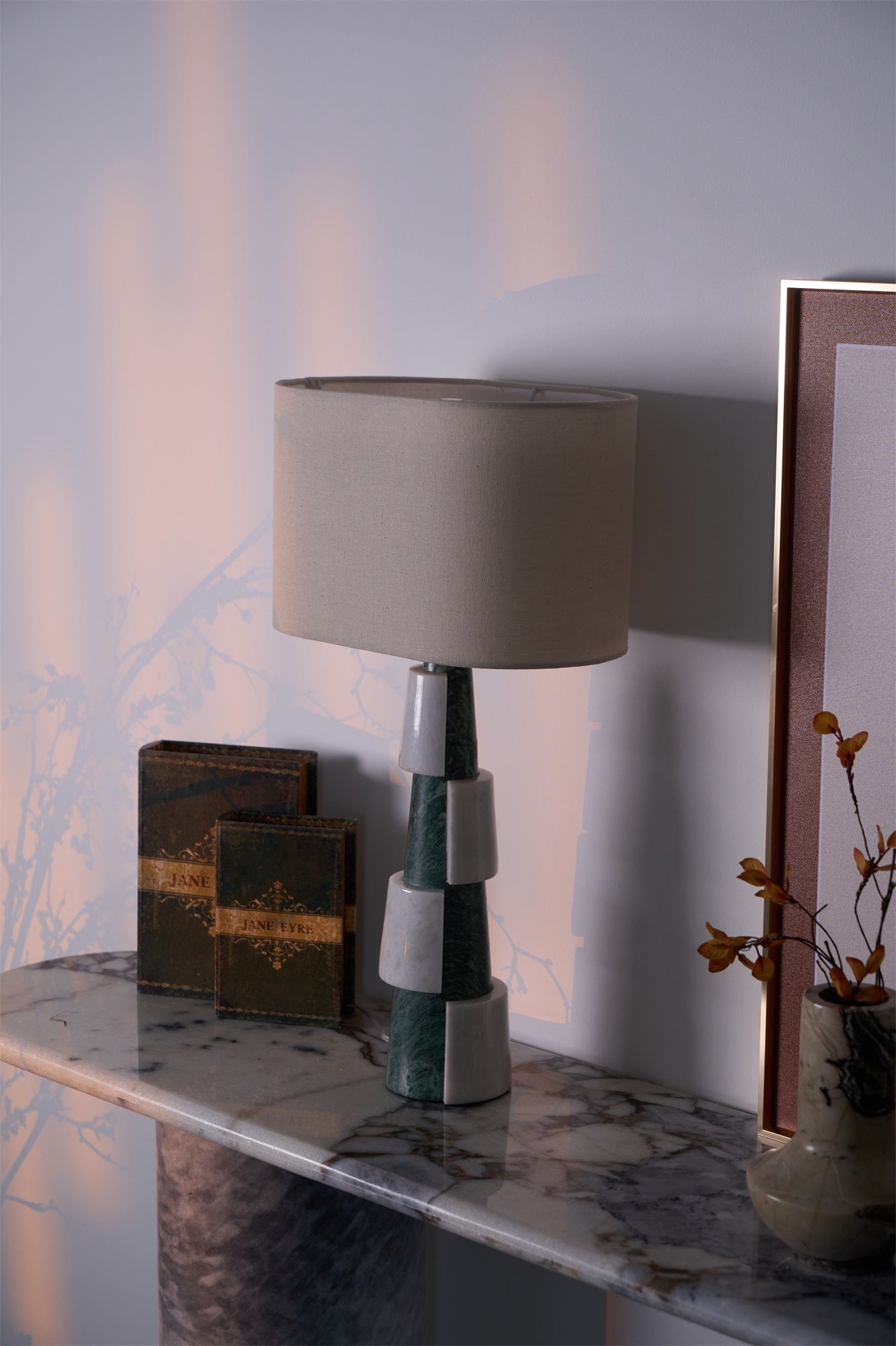 Lampe à poser moderne Dadi en Marbre Vert et blanc