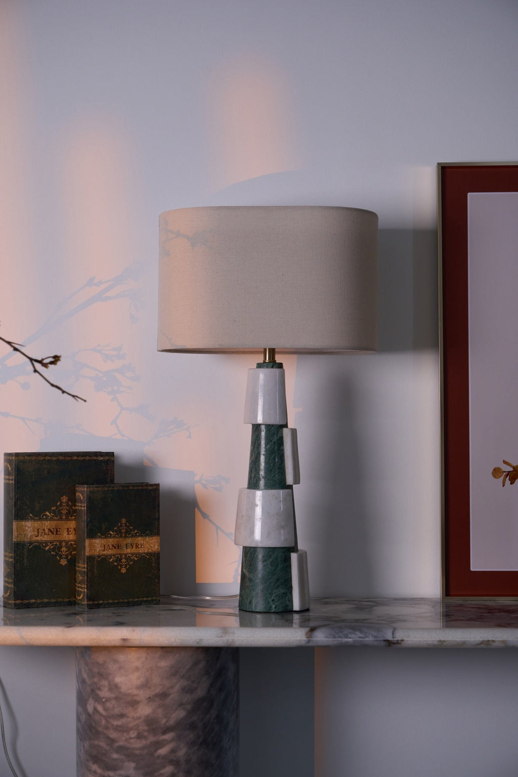 Lampe à poser moderne Dadi en Marbre Vert et blanc