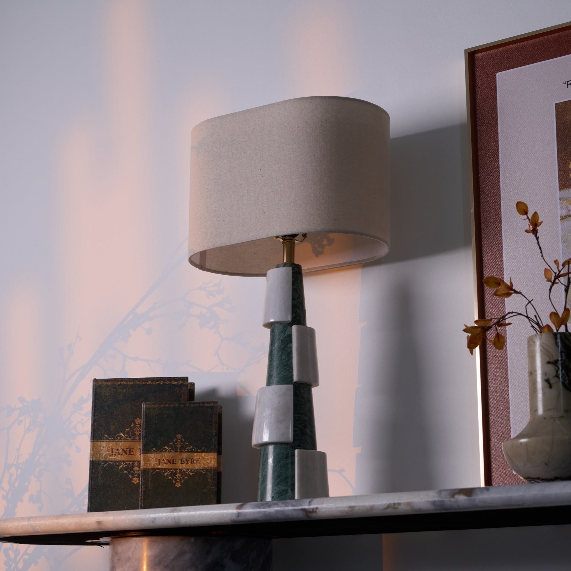 Lampe à poser moderne Dadi en Marbre Vert et blanc