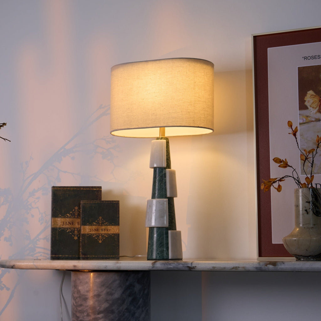 Lampe à poser moderne Dadi en Marbre Vert et blanc