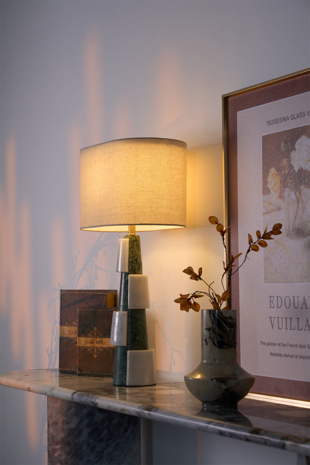 Lampe à poser moderne Dadi en Marbre Vert et blanc
