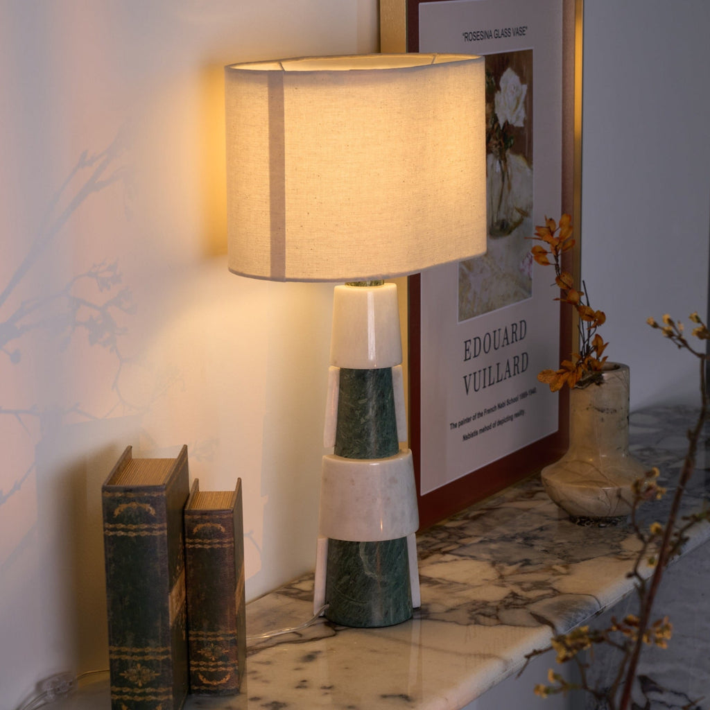 Lampe à poser moderne Dadi en Marbre Vert et blanc