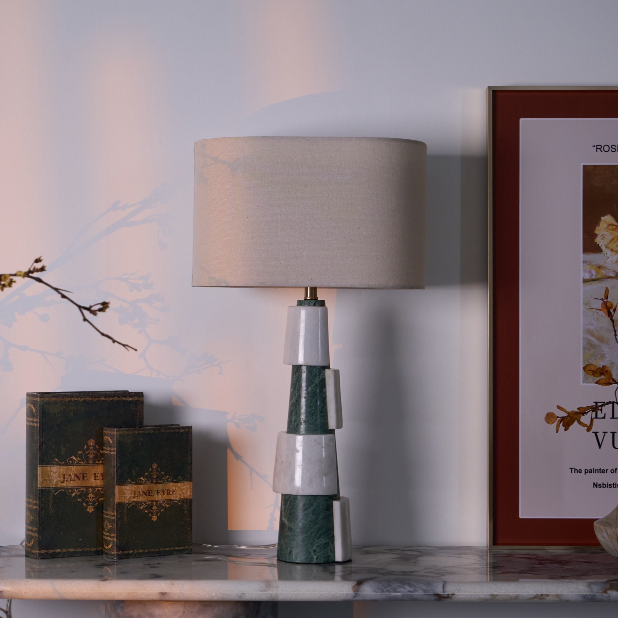 Lampe à poser moderne Dadi en Marbre Vert et blanc
