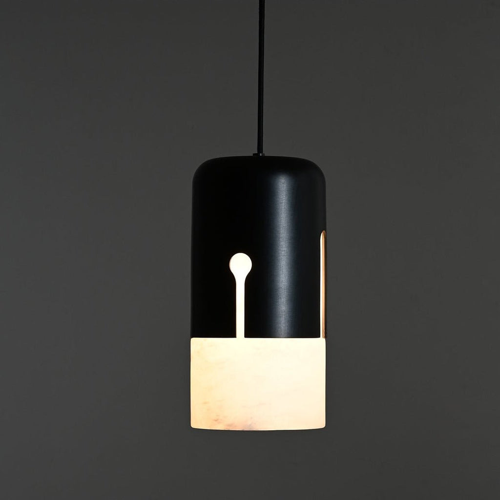 Suspension moderne Felton en Albâtre Noir et blanc