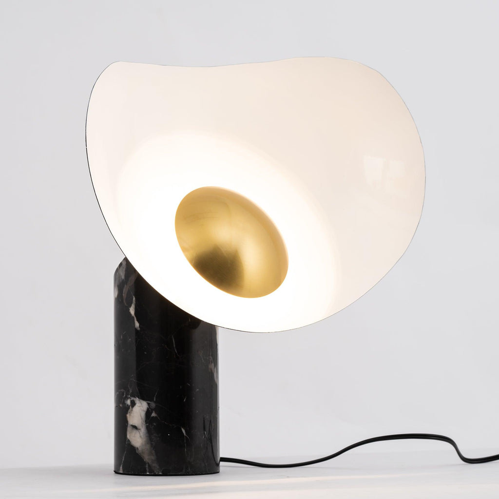 Lampe à poser moderne Ean en Métal, Marbre Noir et or et blanc
