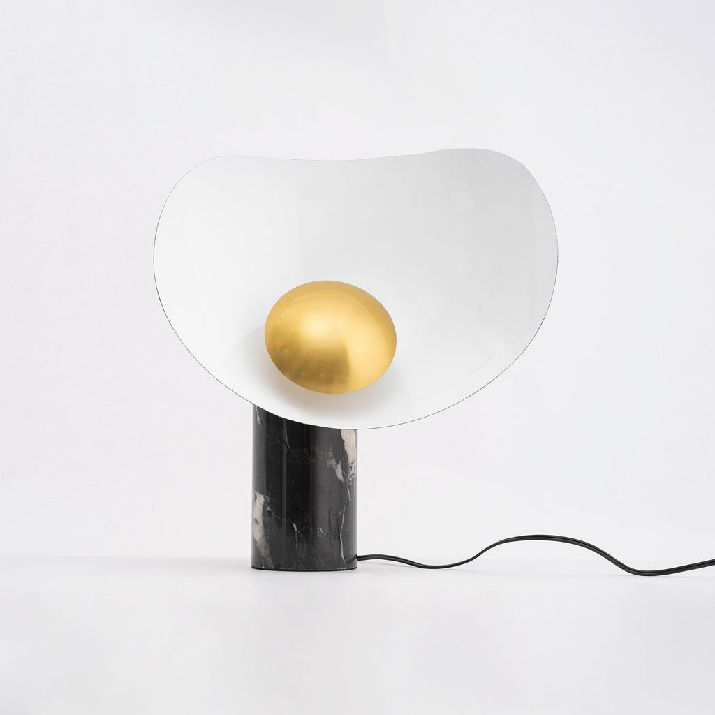 Lampe à poser moderne Ean en Métal, Marbre Noir et or et blanc