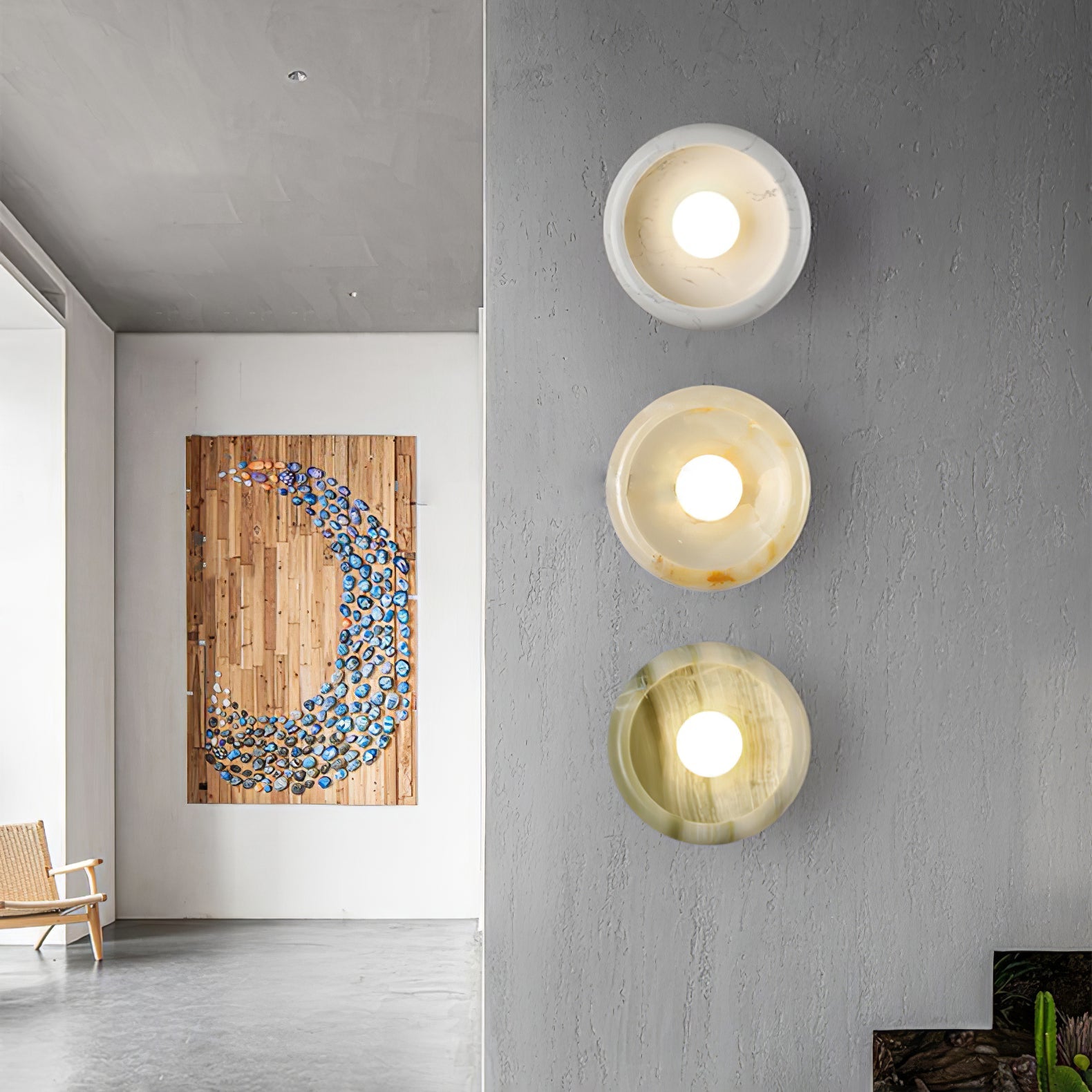 Applique murale moderne Hogne en Albâtre, Marbre Blanc jade