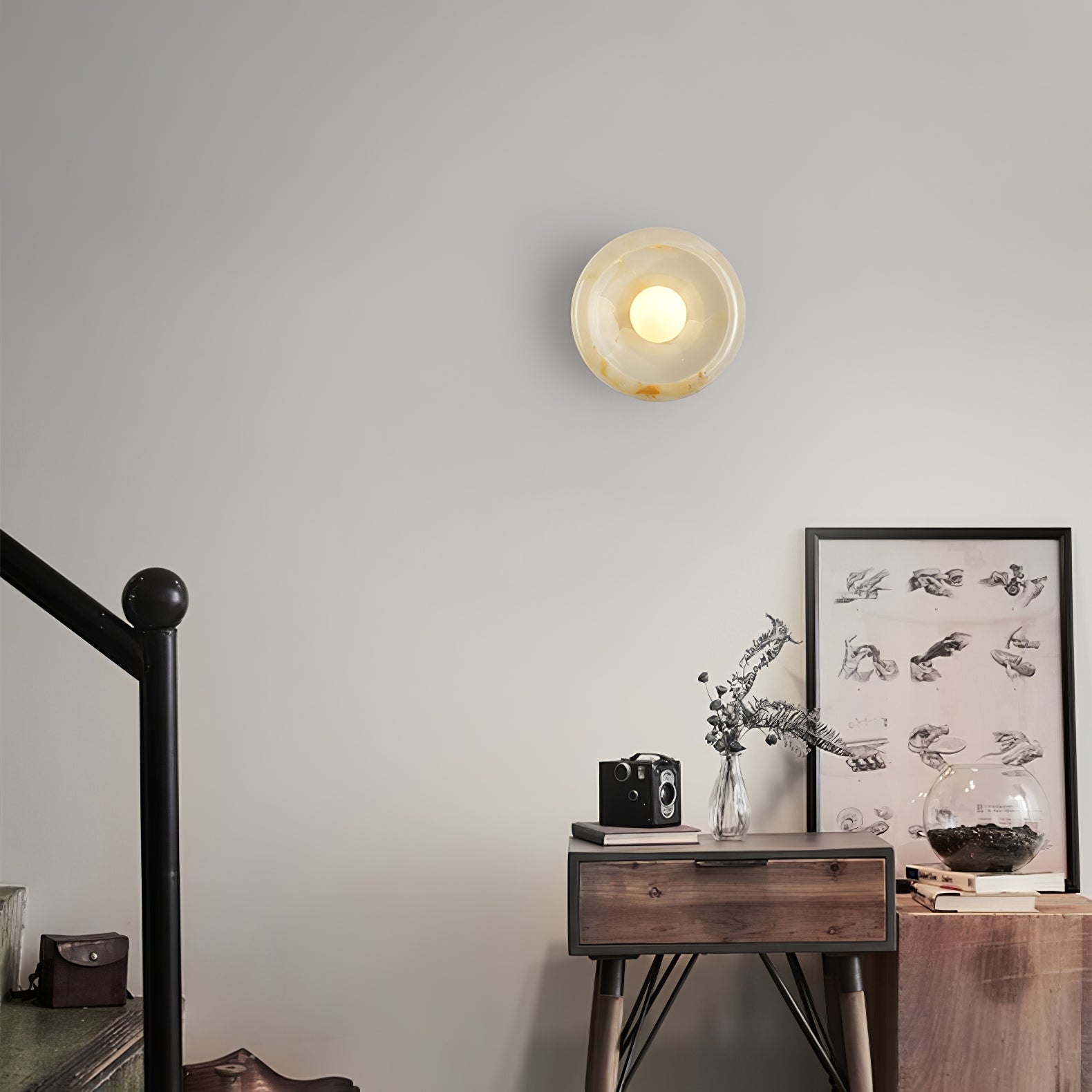 Applique murale moderne Hogne en Albâtre, Marbre Blanc jade