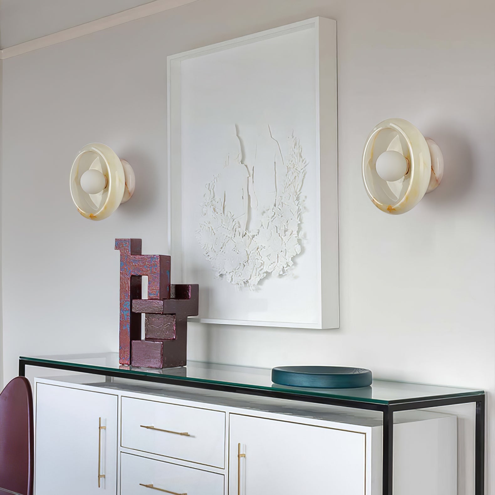 Applique murale moderne Hogne en Albâtre, Marbre Blanc jade