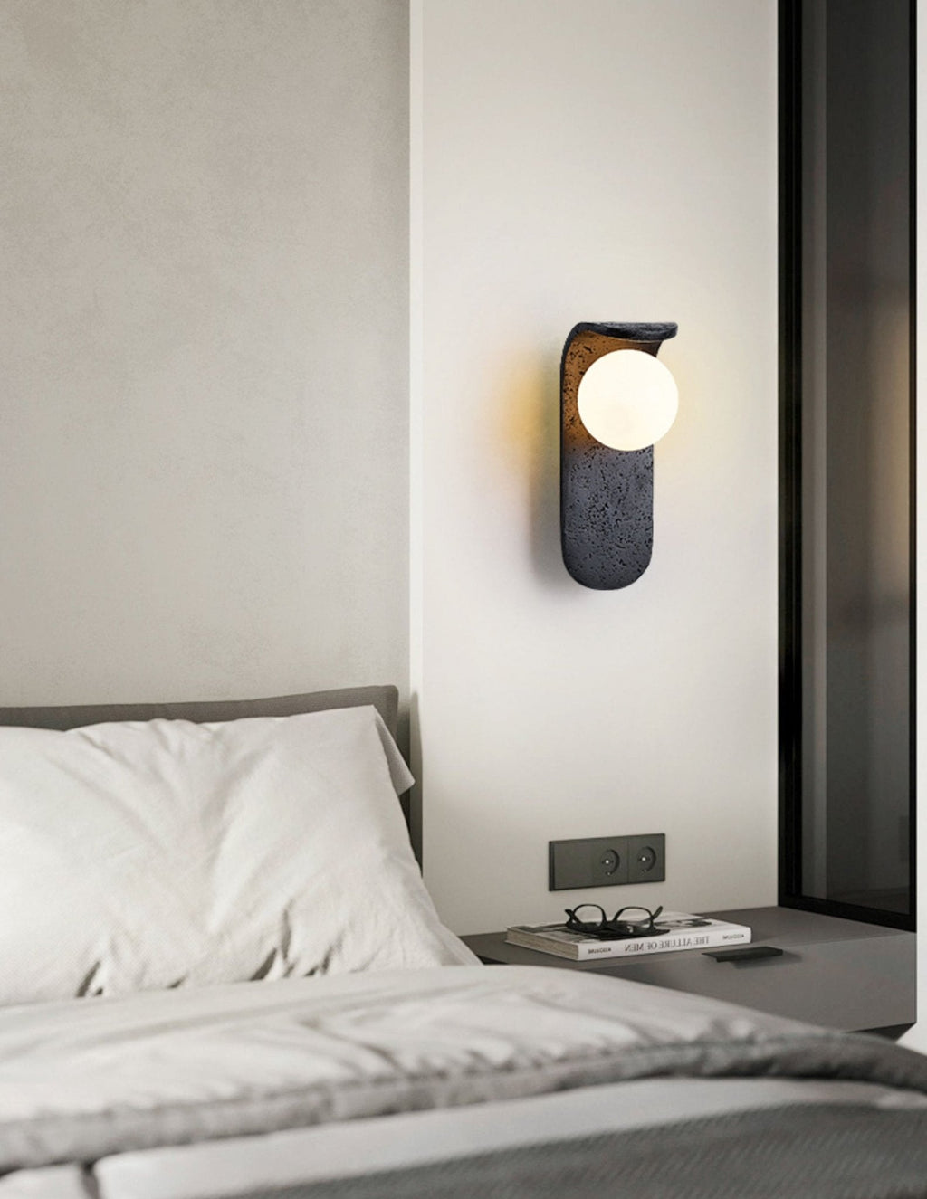 Applique murale moderne Lidolf en Noir travertin et blanc