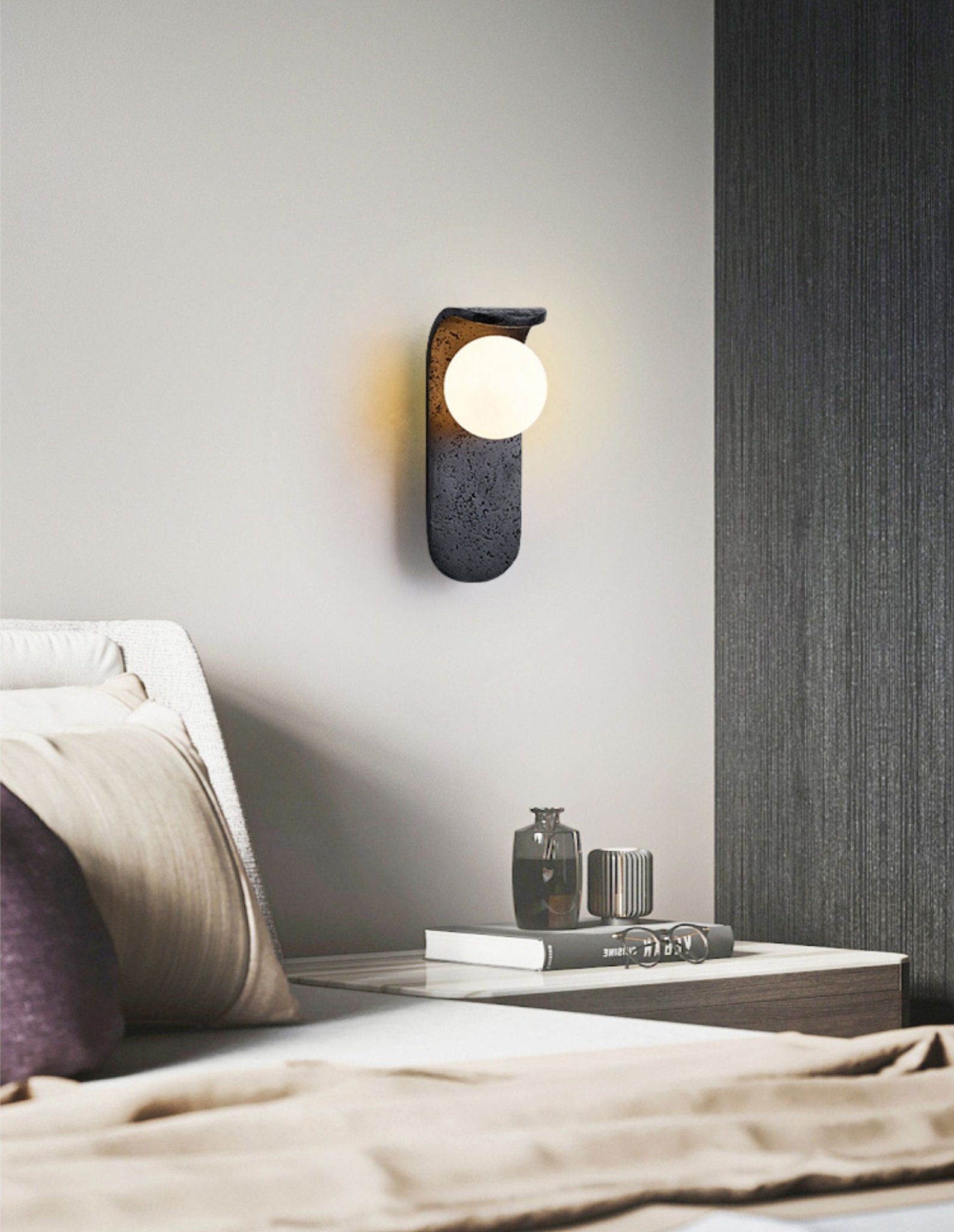 Applique murale moderne Lidolf en Noir travertin et blanc