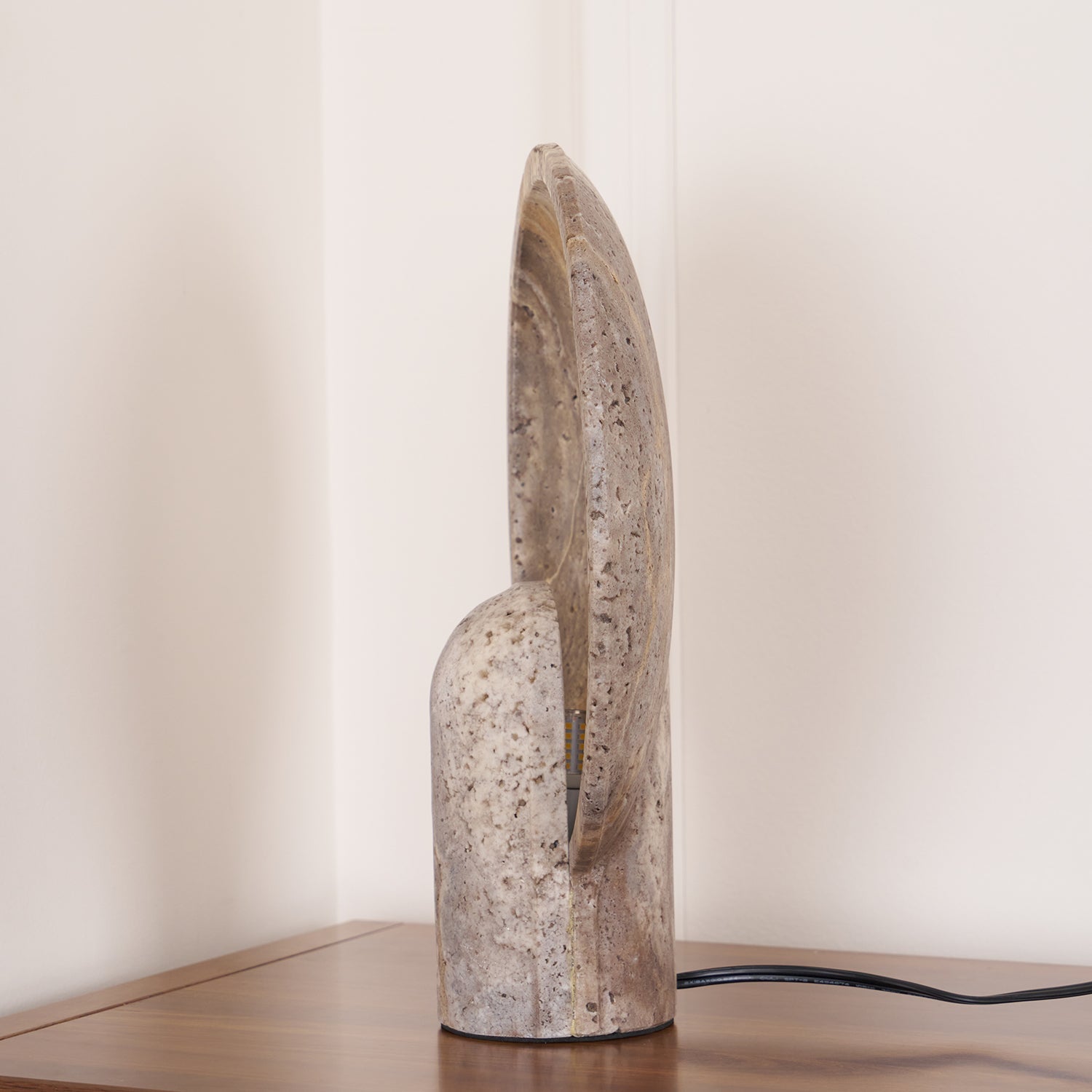 Lampe à poser moderne Reino en pierre Marron travertin