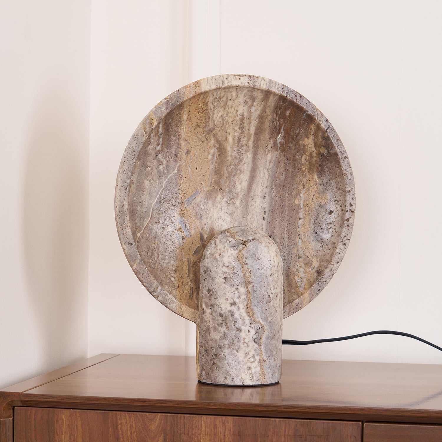 Lampe à poser moderne Reino en pierre Marron travertin