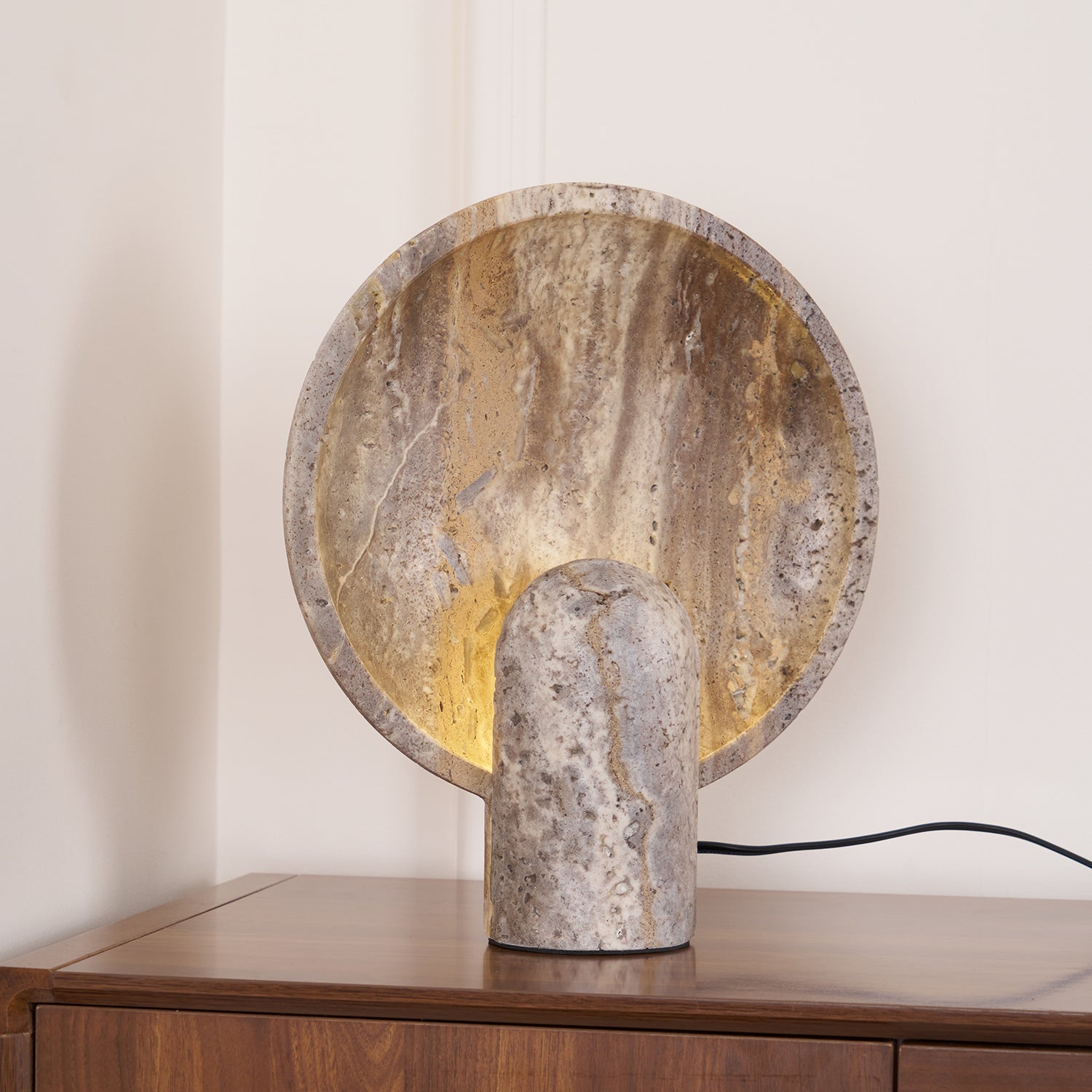 Lampe à poser moderne Reino en pierre Marron travertin