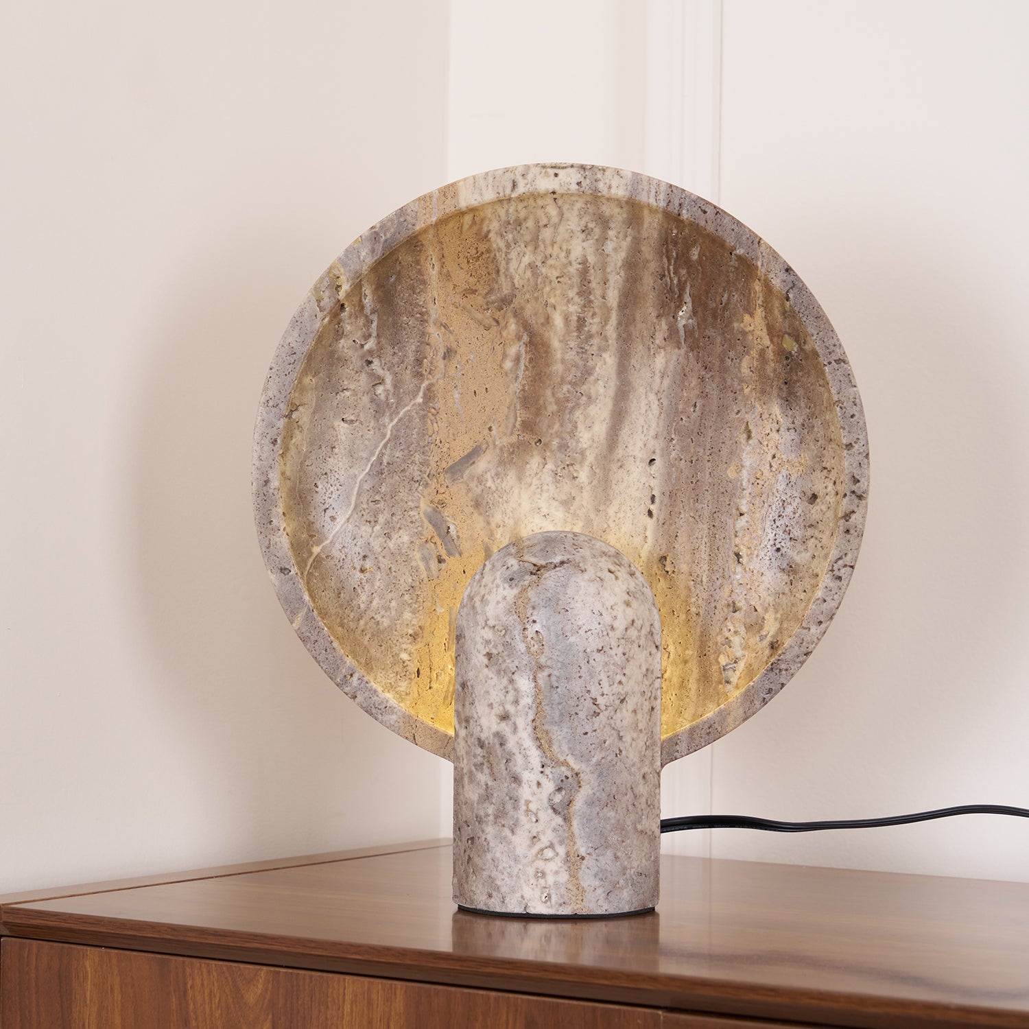 Lampe à poser moderne Reino en pierre Marron travertin