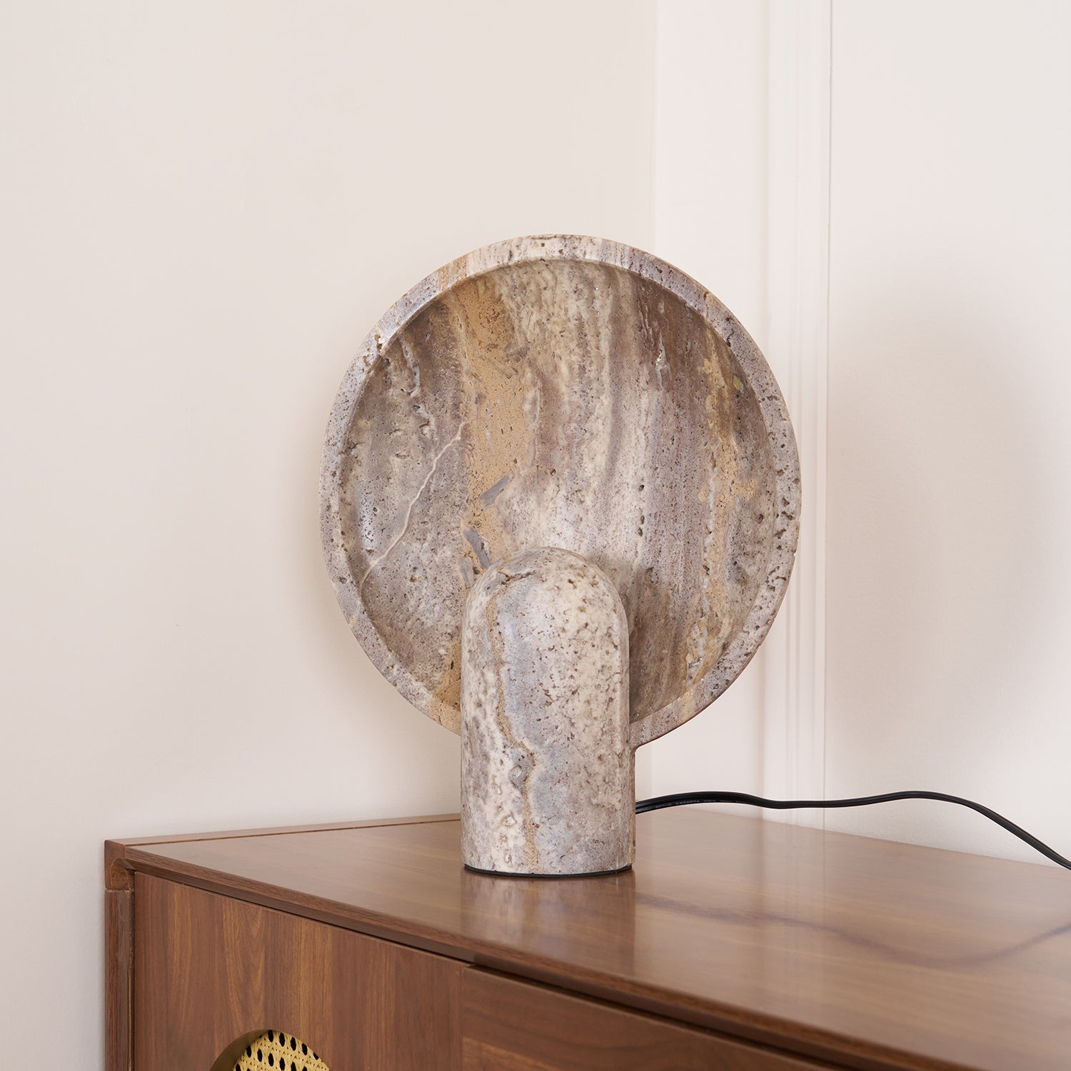 Lampe à poser moderne Reino en pierre Marron travertin
