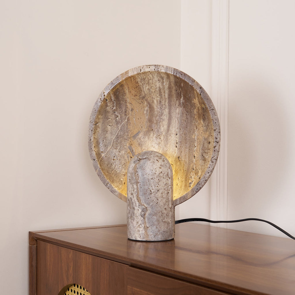 Lampe à poser moderne Reino en pierre Marron travertin