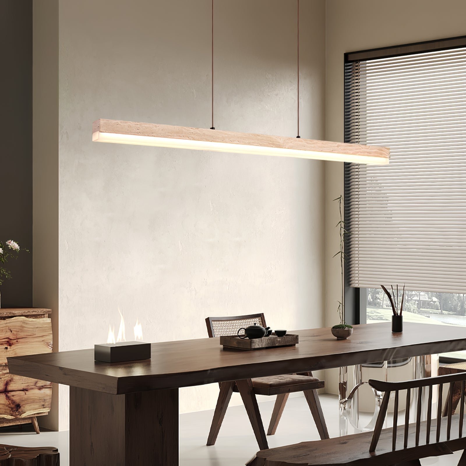Suspension moderne Eren en Travertin jaune et noyer bois
