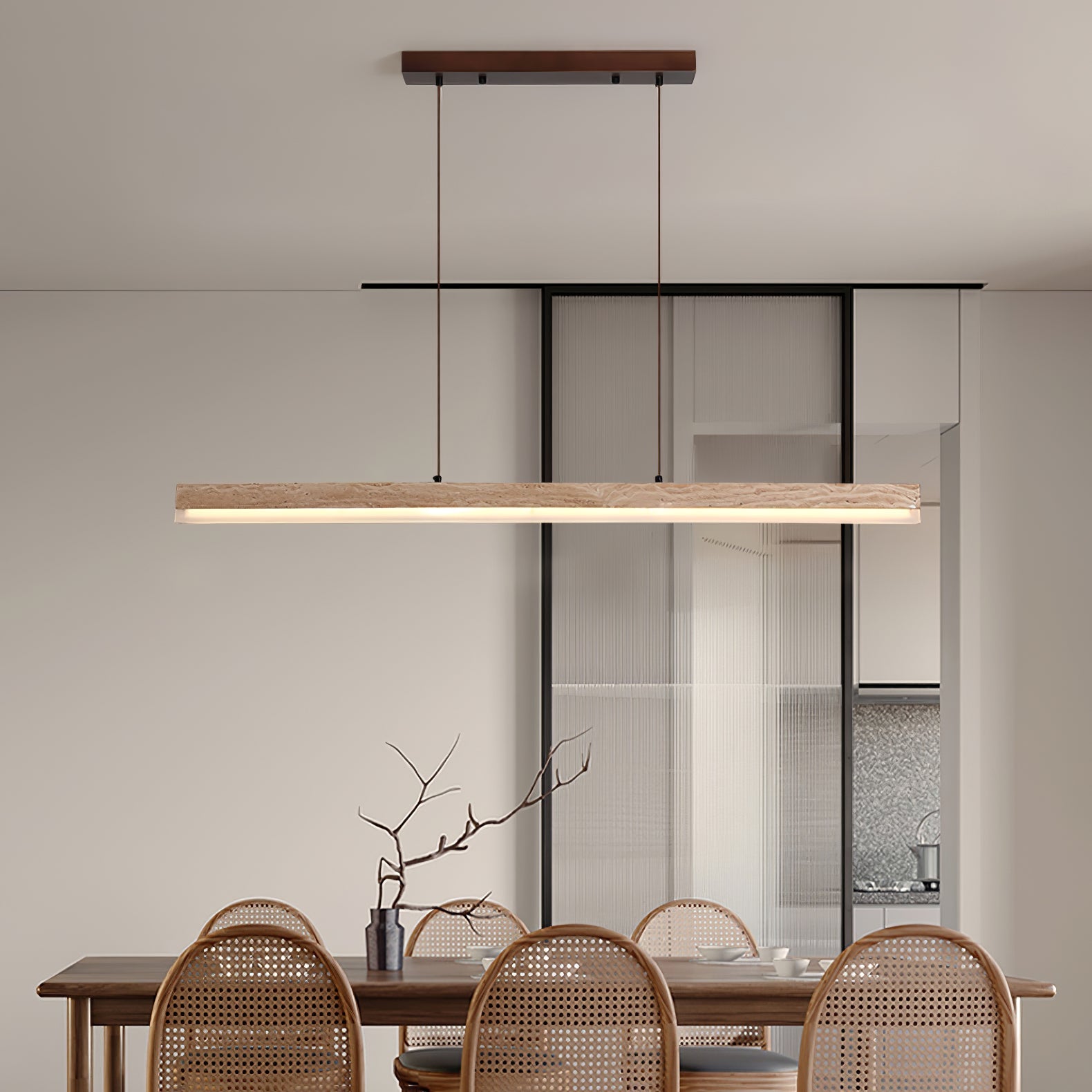 Suspension moderne Eren en Travertin jaune et noyer bois