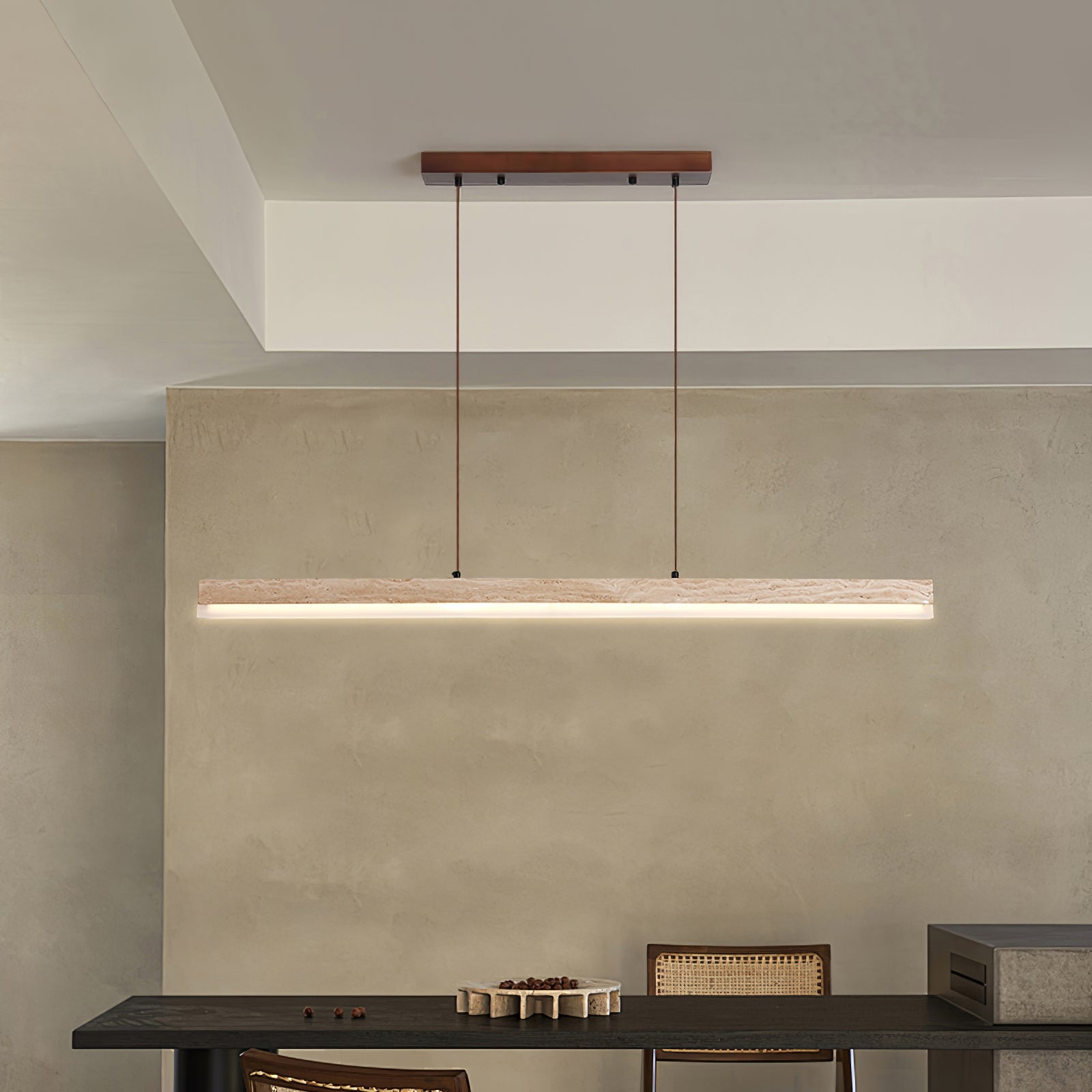Suspension moderne Eren en Travertin jaune et noyer bois
