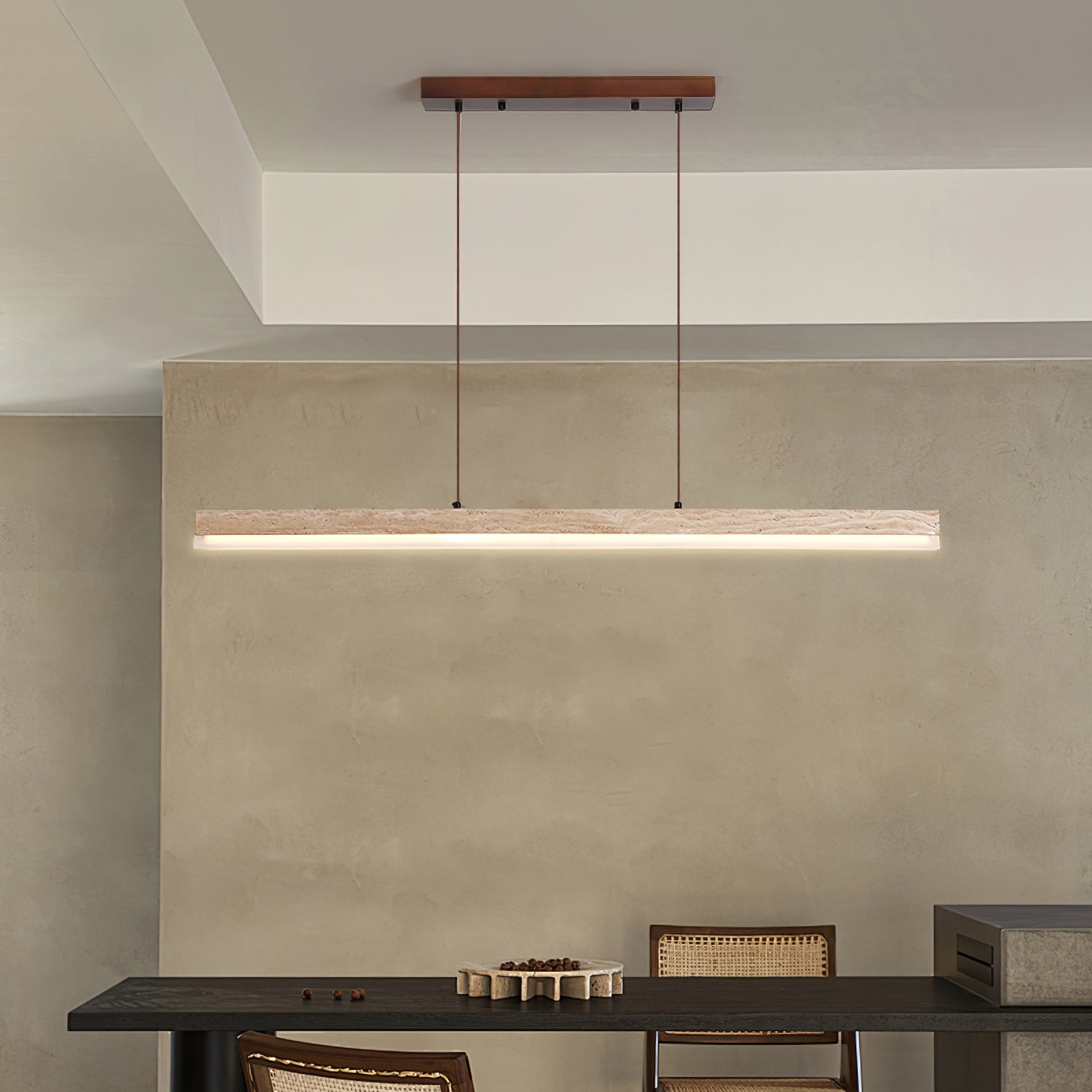 Suspension moderne Eren en Travertin jaune et noyer bois