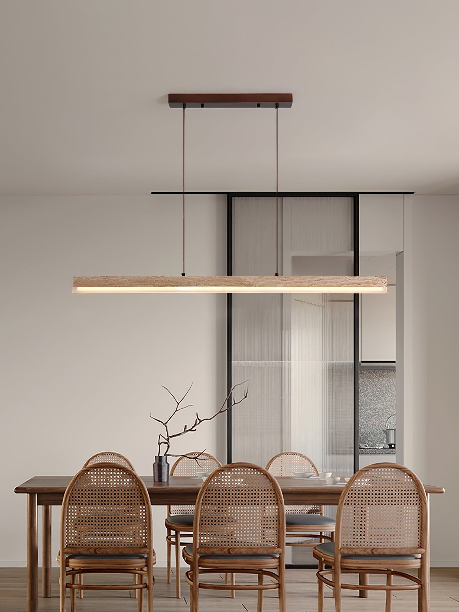 Suspension moderne Eren en Travertin jaune et noyer bois