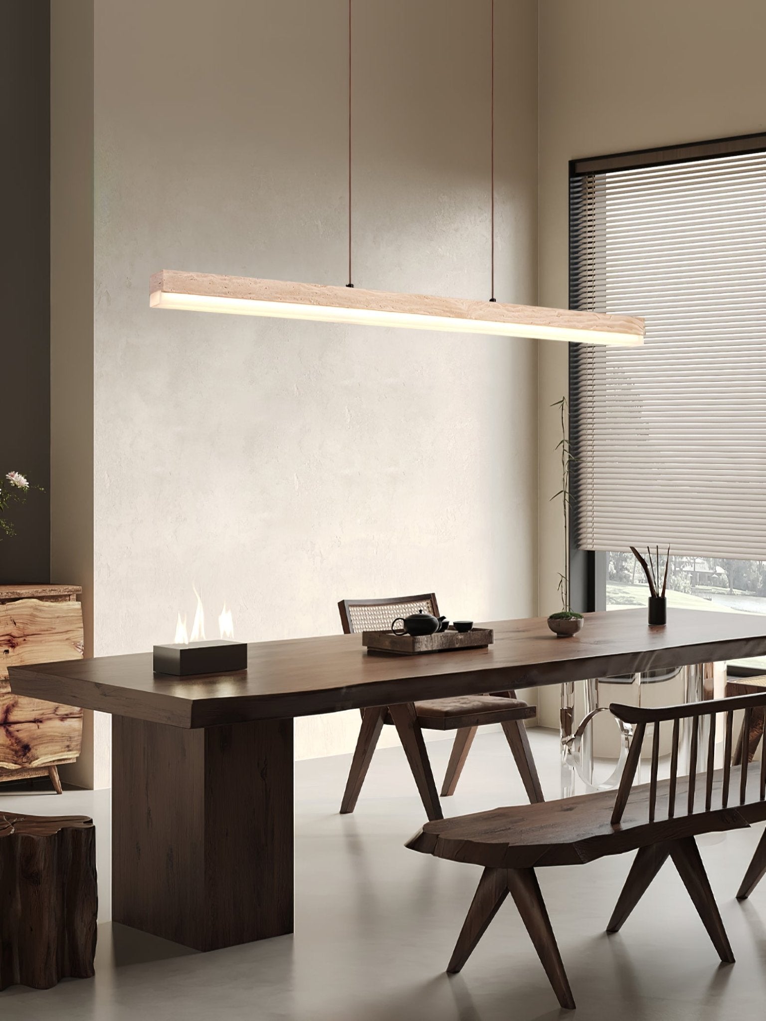 Suspension moderne Eren en Travertin jaune et noyer bois