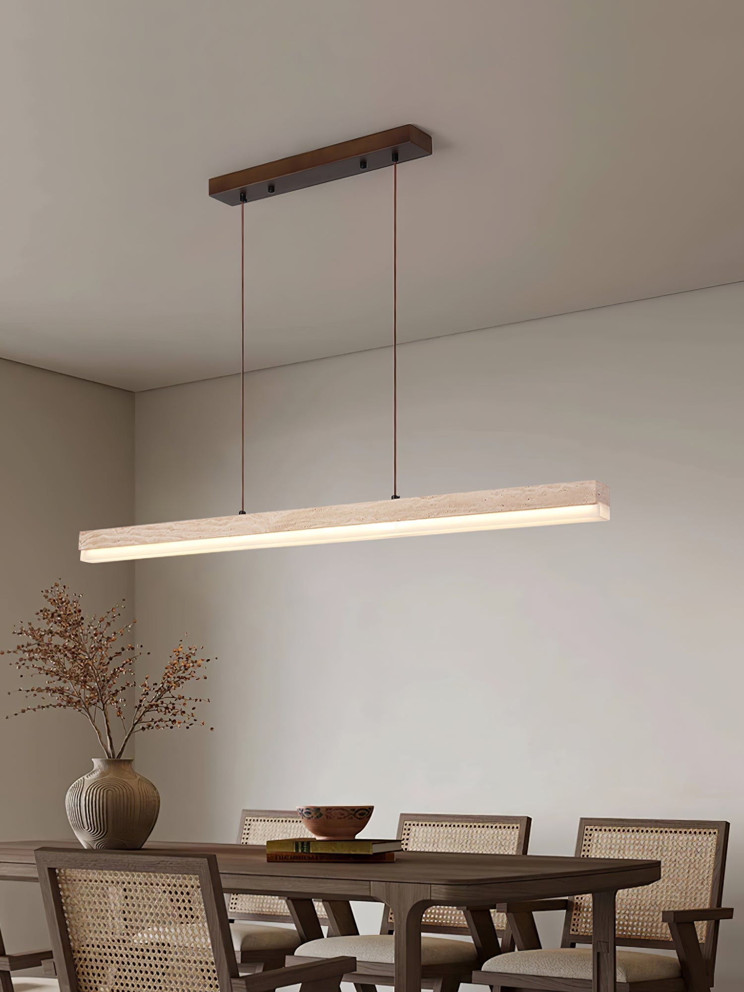 Suspension moderne Eren en Travertin jaune et noyer bois