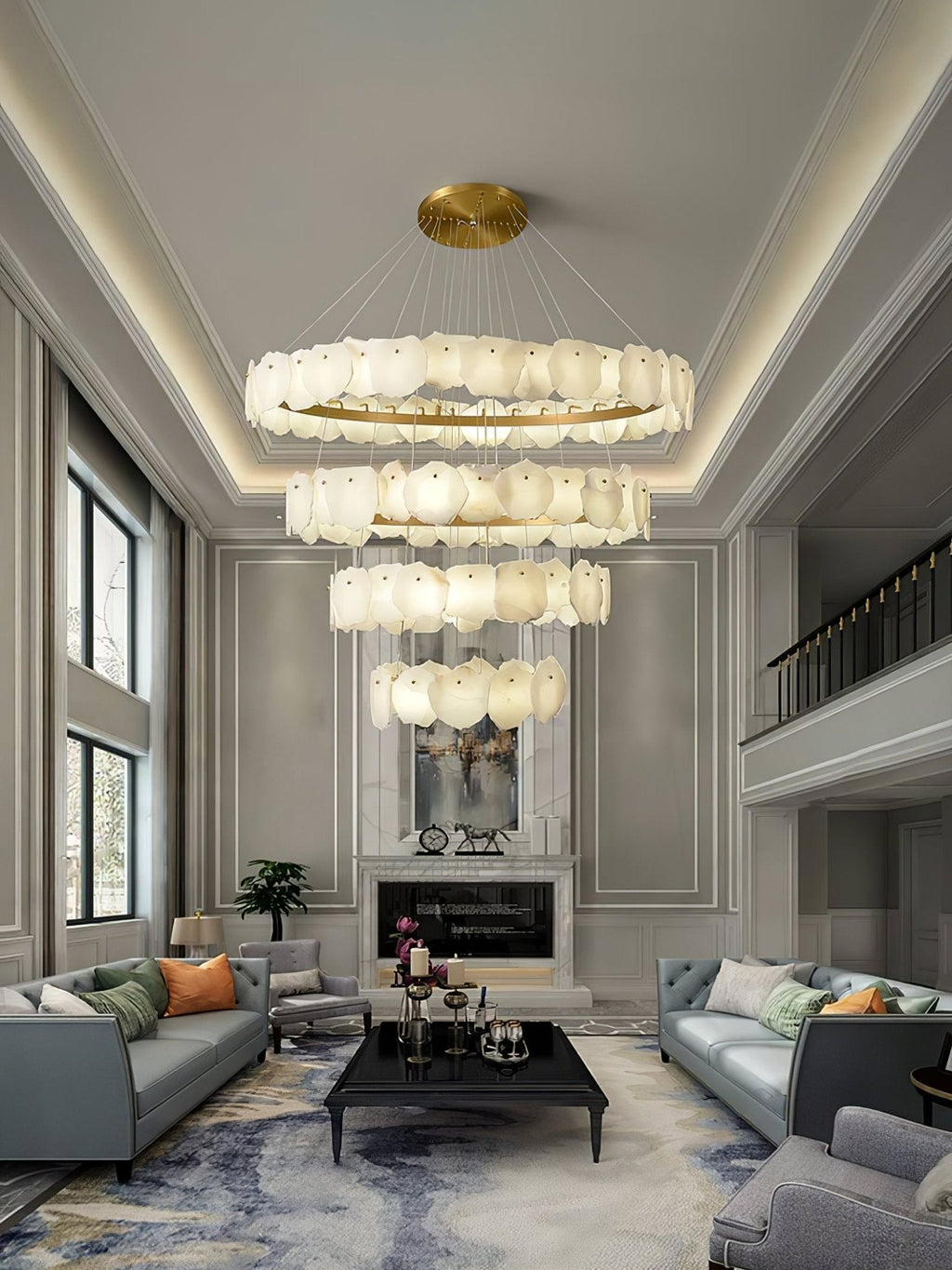 Lustre moderne Vernon en Albâtre Or et blanc