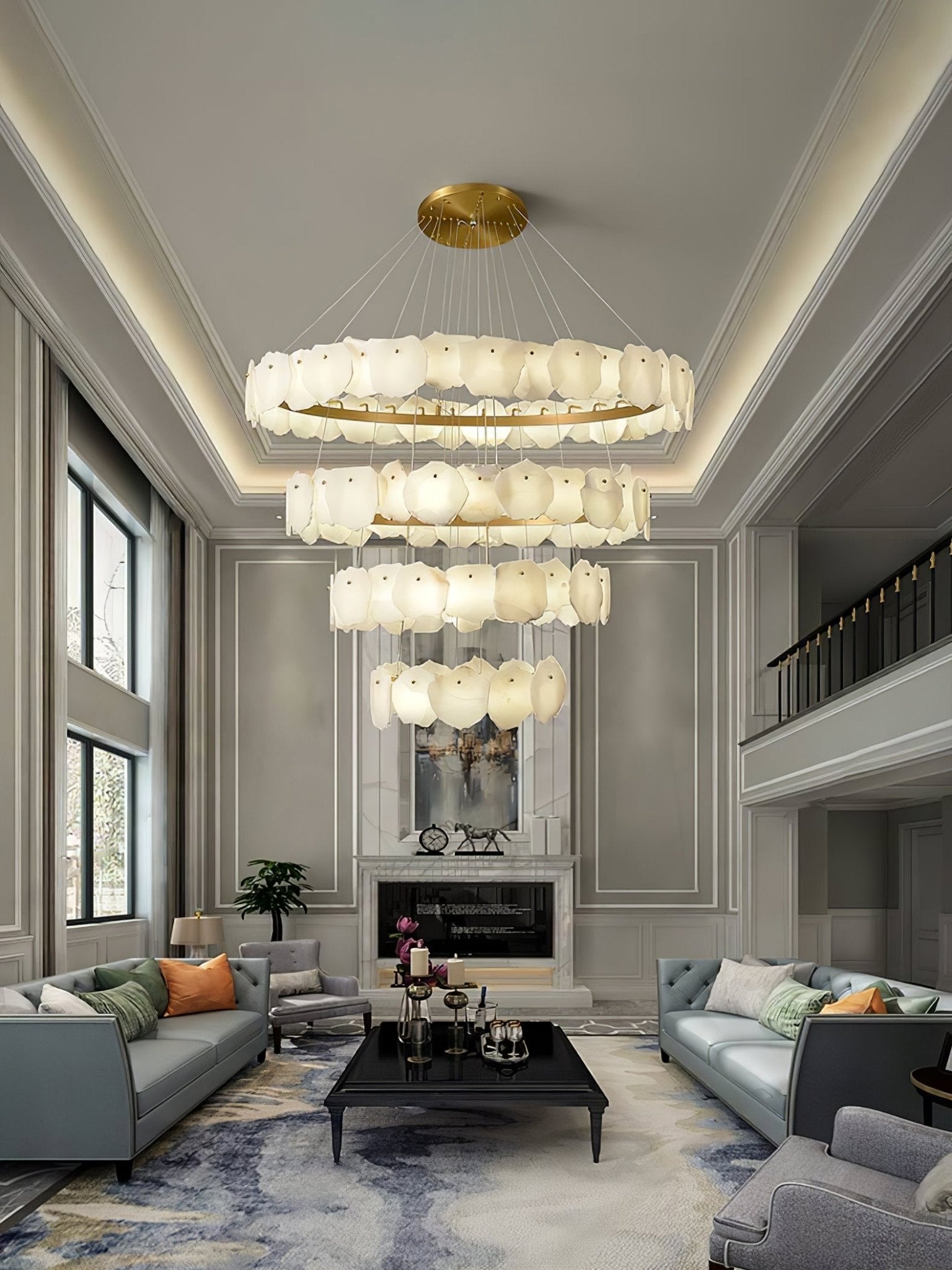 Lustre moderne Vernon en Albâtre Or et blanc