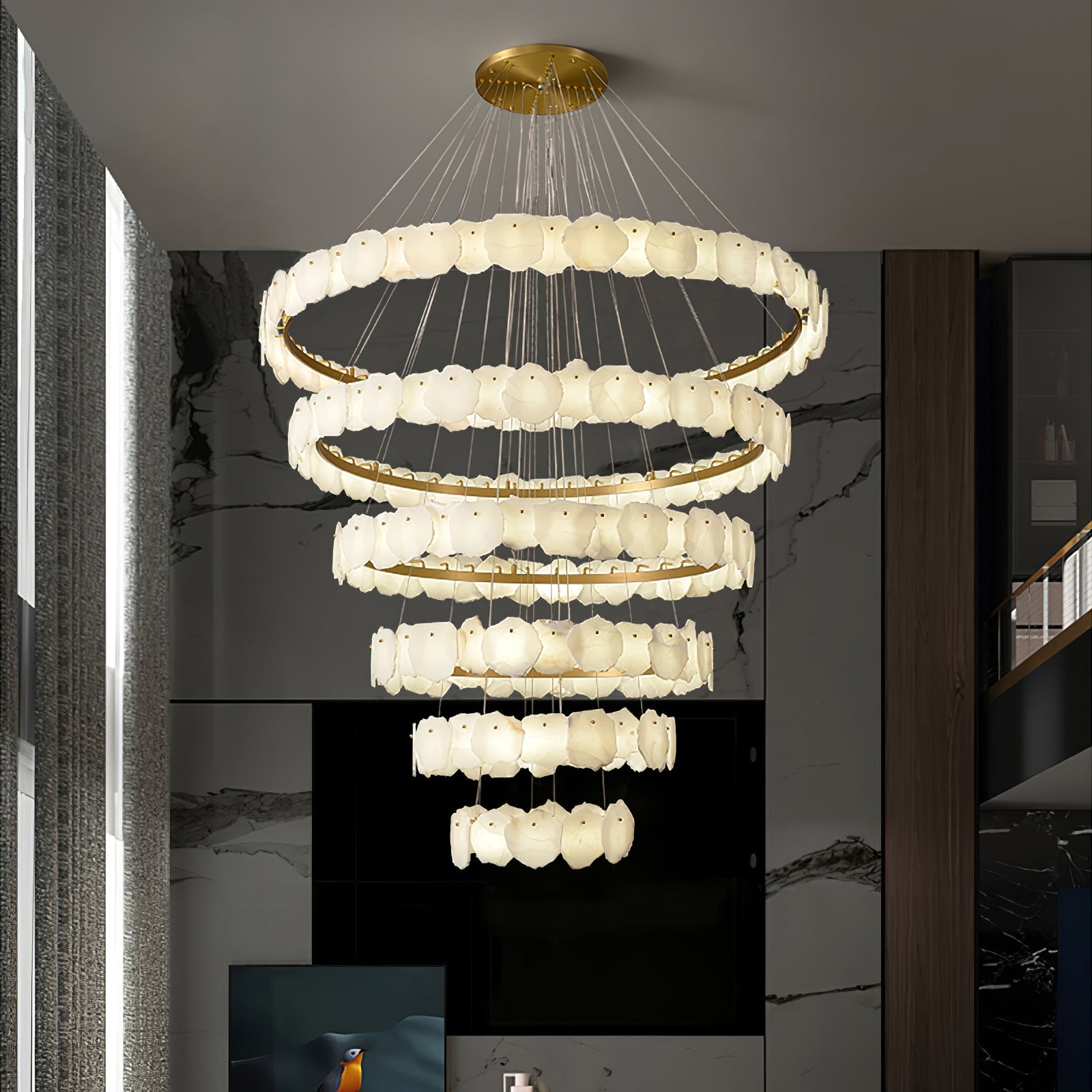 Lustre moderne Vernon en Albâtre Or et blanc
