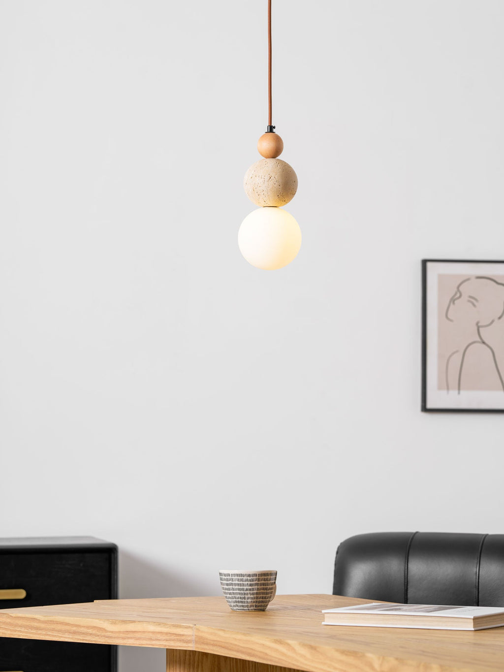 Suspension moderne Brook en Bois et travertin jaune