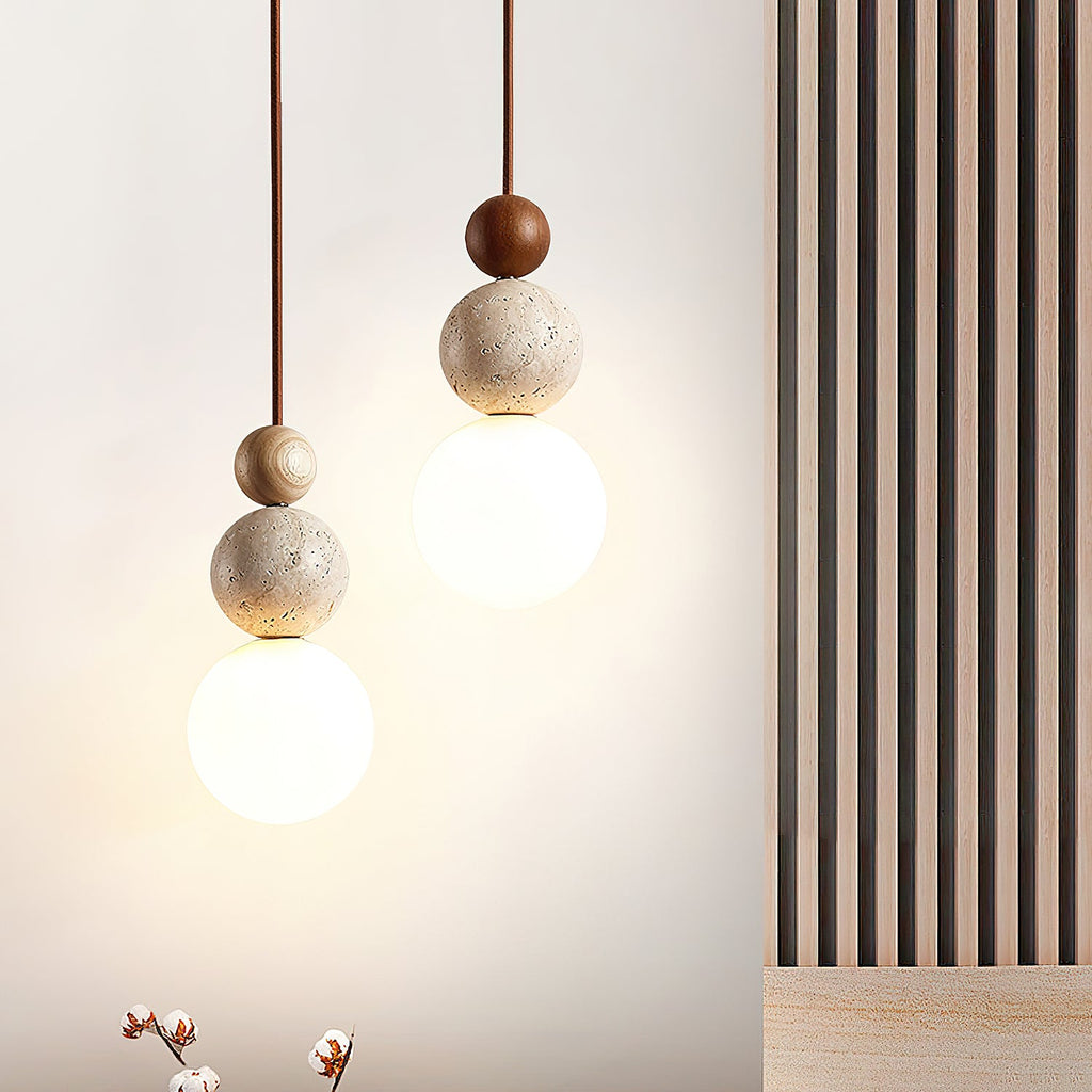 Suspension moderne Brook en Bois et travertin jaune