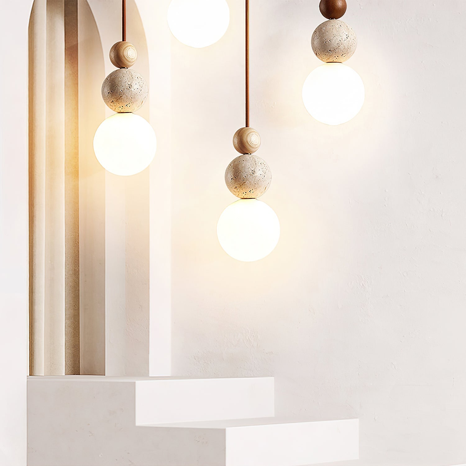 Suspension moderne Brook en Bois et travertin jaune