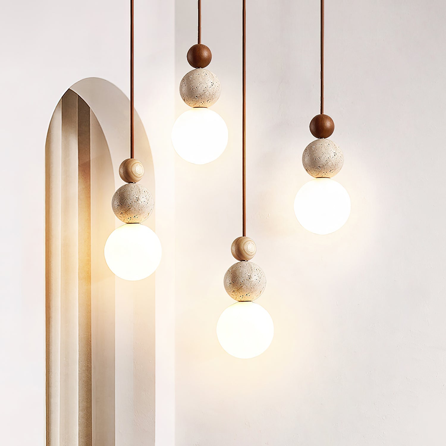 Suspension moderne Brook en Noyer et travertin jaune