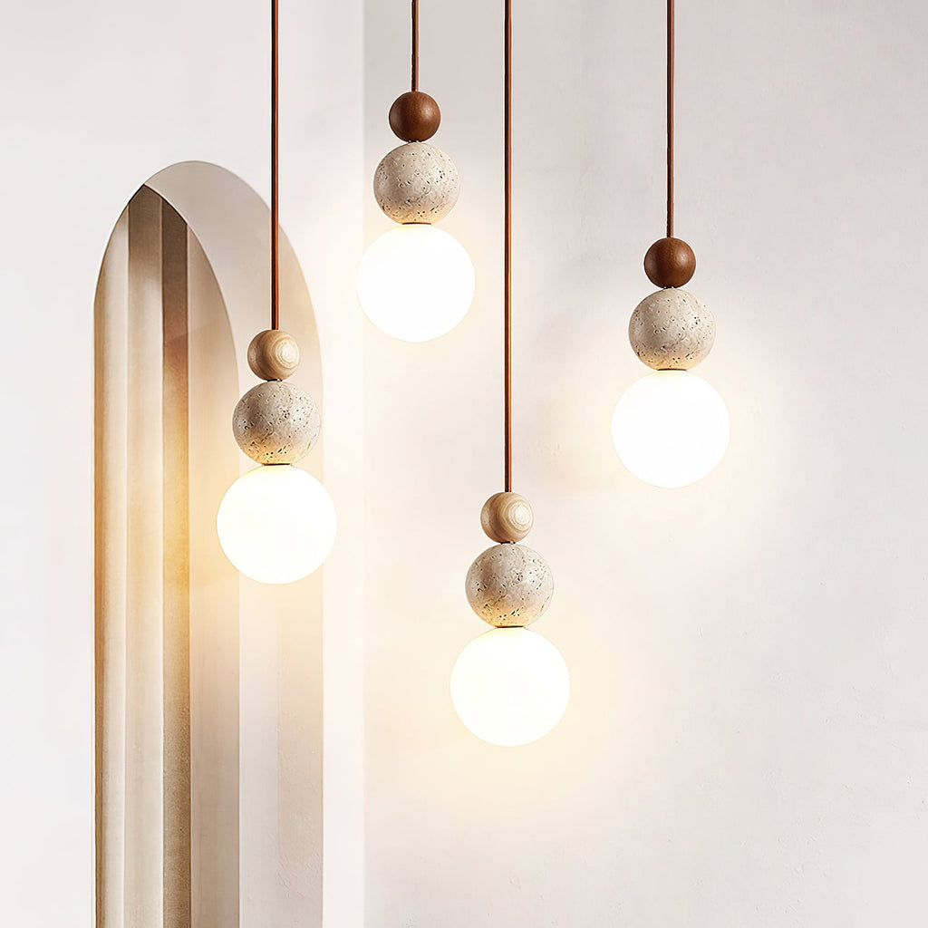 Suspension moderne Brook en Bois et travertin jaune
